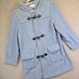 Susan Graver Coat Womens M Baby Blue‎ Hooded Toggle Button Fleece Duffle Outdoor